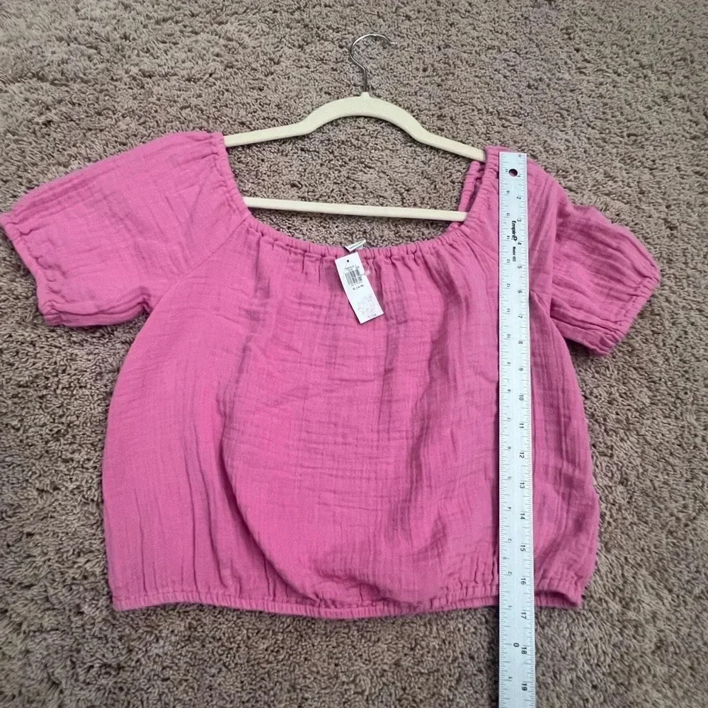 NWT new old navy Double-Weave Cropped Puff-Sleeve Top Girls XL 14-16 pink rose